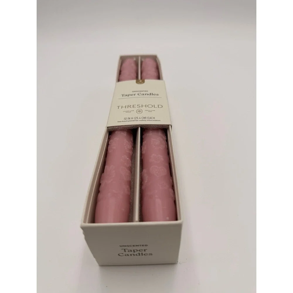 Threshold Taper Candles 4pc 10in Pink New Embossed Floral Heart Romantic Decor
